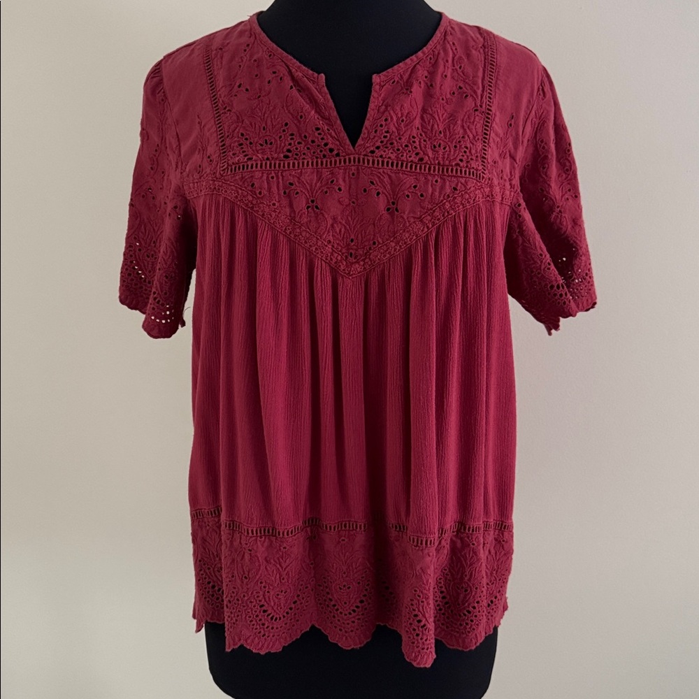 Knox Rose Burgundy Boho Top Size XL